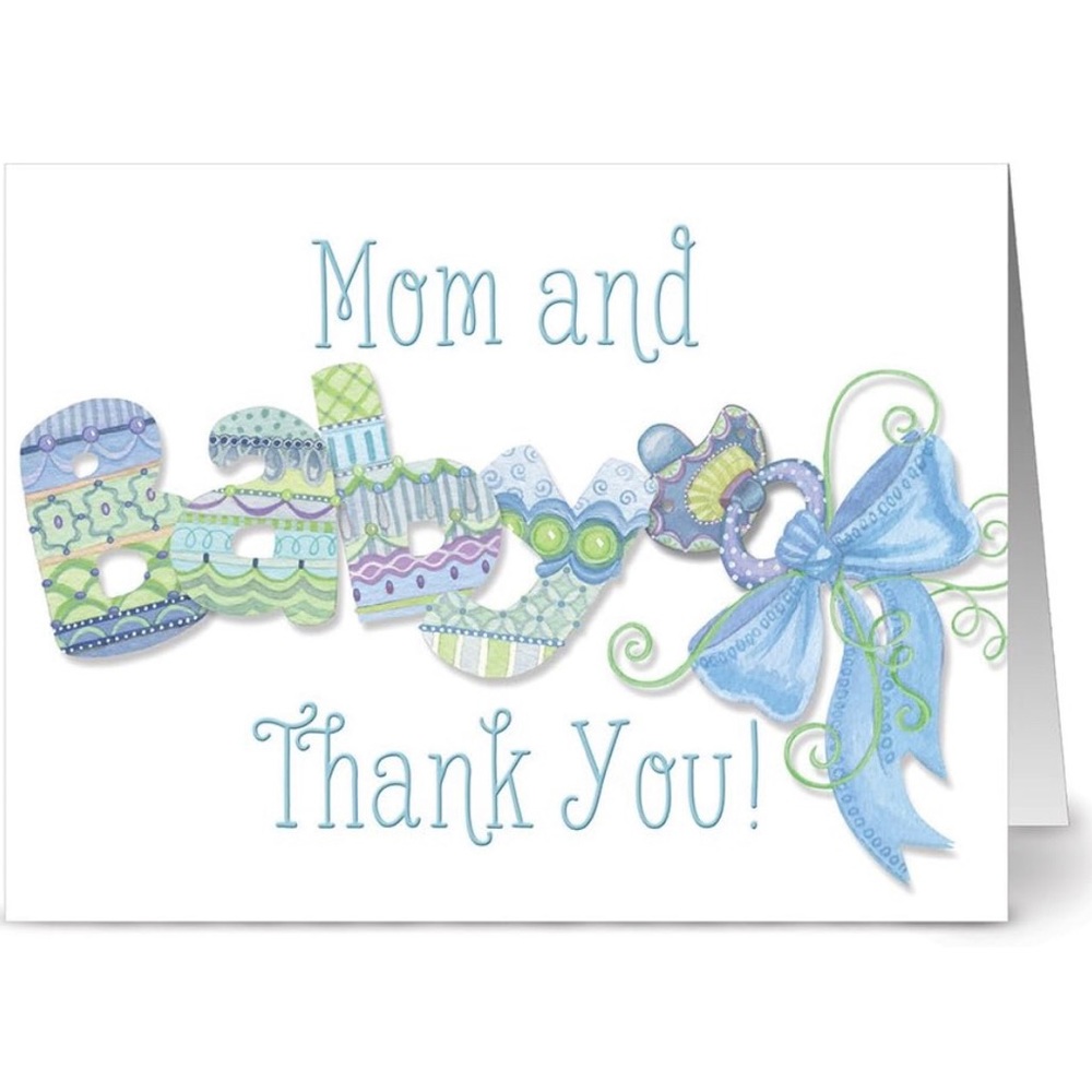 Thank You Cards Mom & Baby Thank You Blue – Unique Design, Cobalt Blue ENVELOPES